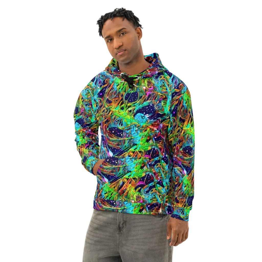 Neon Mythos on Cotton Hoodie — Left Front