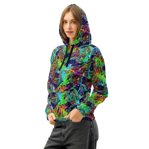 Neon Mythos on a Cotton Hoodie