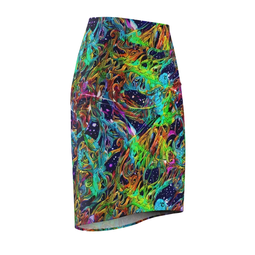 Neon Mythos on Pencil Skirt — Front Side