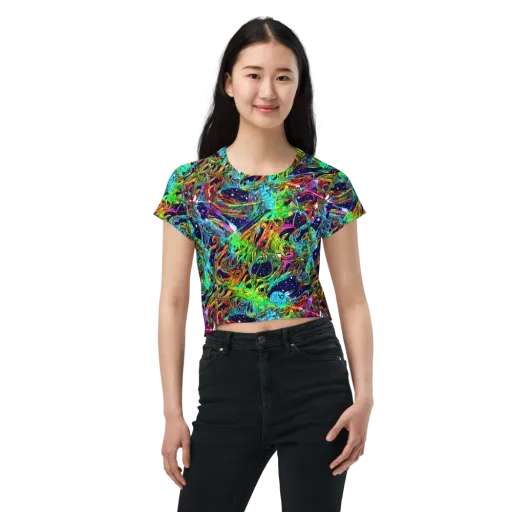 Neon Mythos on a Crop Tee