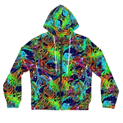 Neon Mythos on a Women's Full-Zip Hoodie