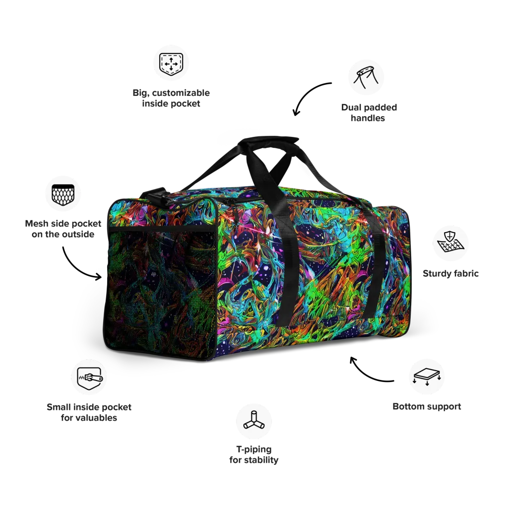 Neon Mythos on Duffle Bag — Right Front