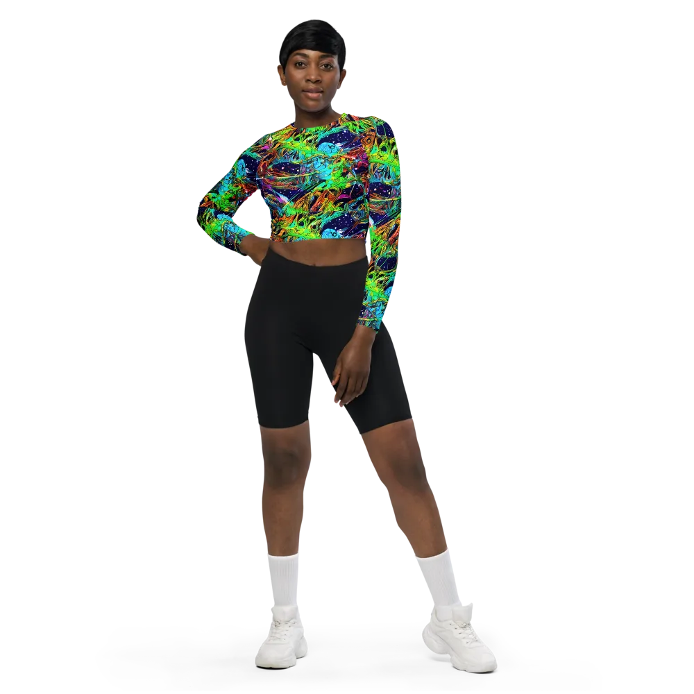 Neon Mythos on Long Sleeve Crop Top — Front