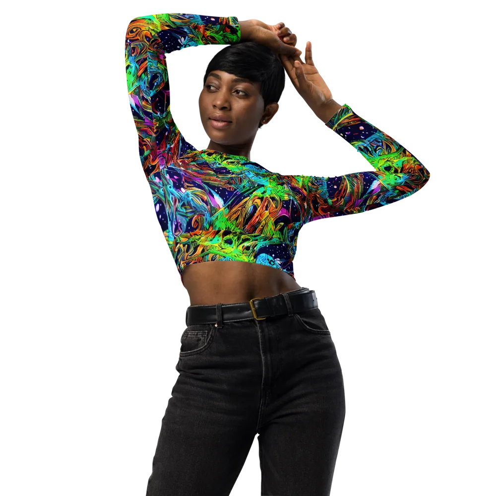 Neon Mythos on Long Sleeve Crop Top — Front