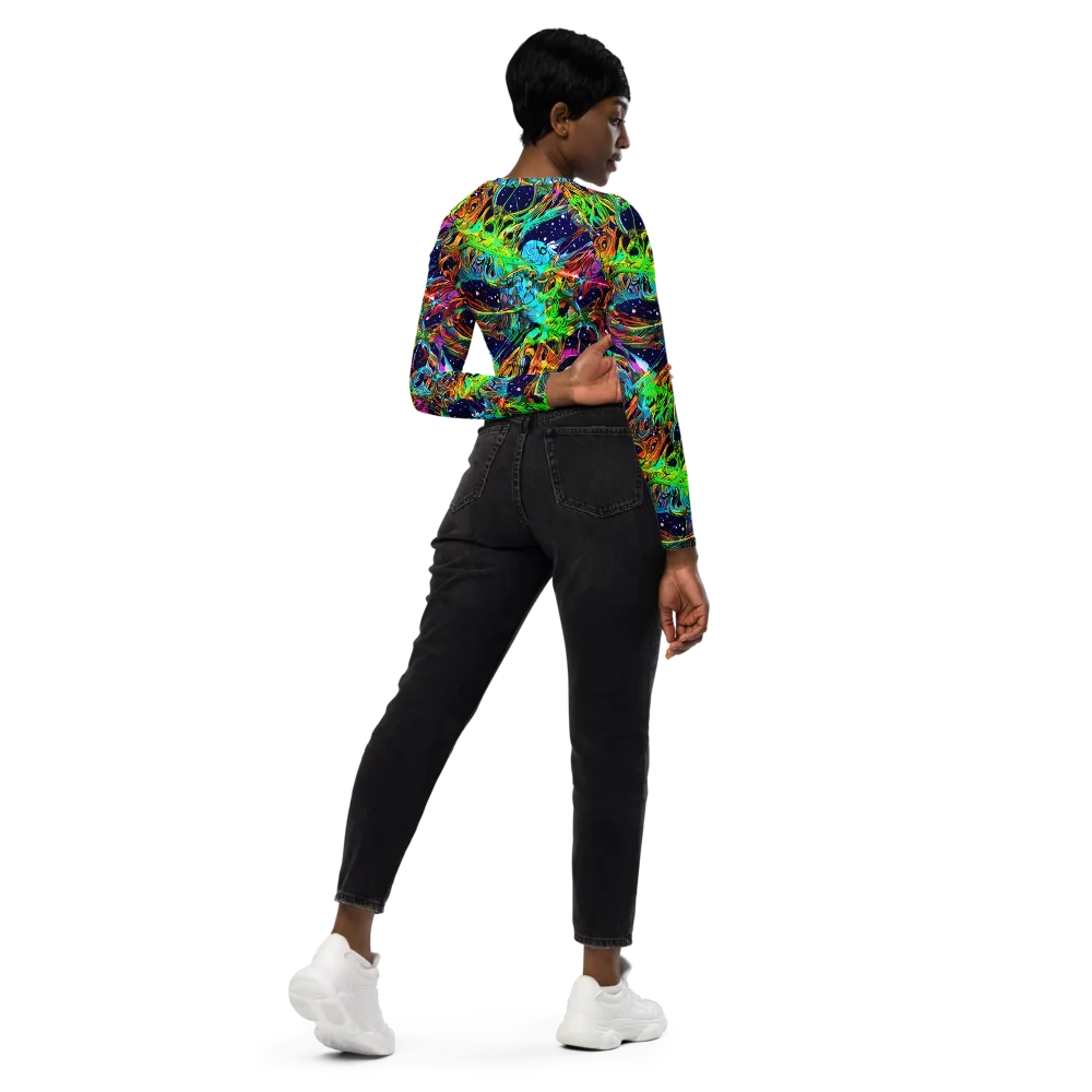 Neon Mythos on Long Sleeve Crop Top — Right Back