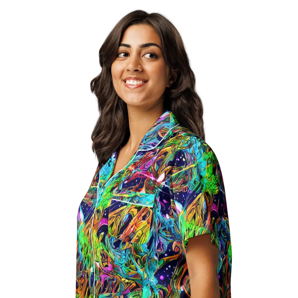 Neon Mythos on Women's Short Sleeve Pajama Top — Left Front