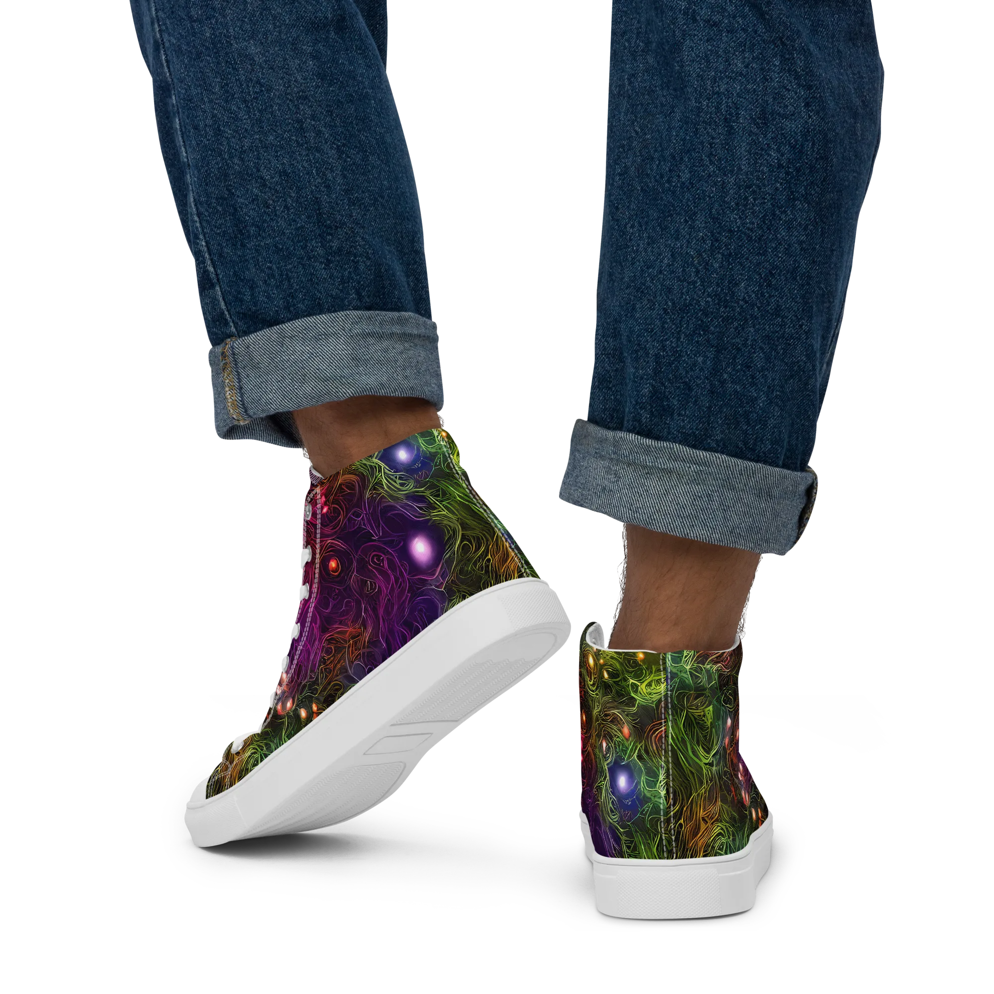 Cosmic Tendrils on Men's High Top Canvas Shoes — Back