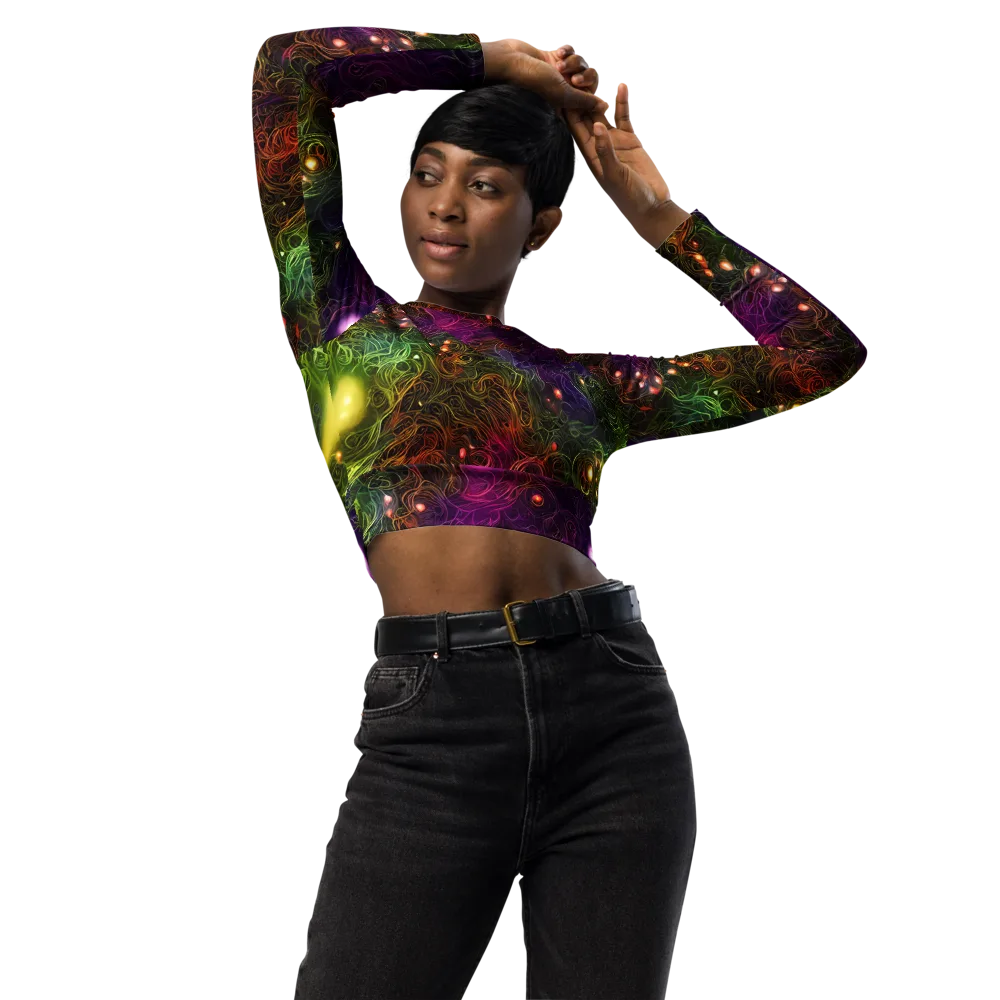 Cosmic Tendrils on Long Sleeve Crop Top — Front