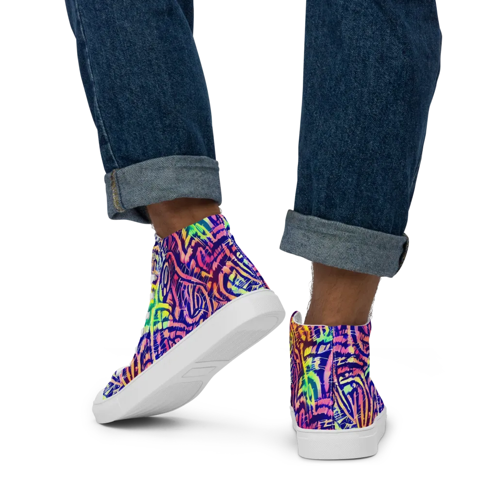 Acid Afterglow on Men's High Top Canvas Shoes — Back