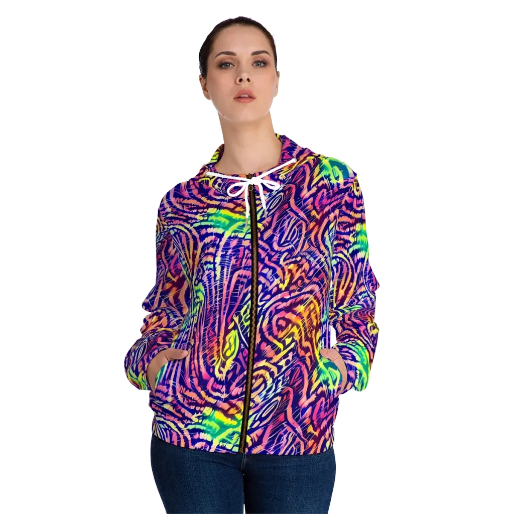 Acid Afterglow on Women's Full-Zip Hoodie — Front On Person