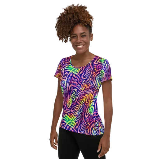 Acid Afterglow on a Women's Athletic T-Shirt