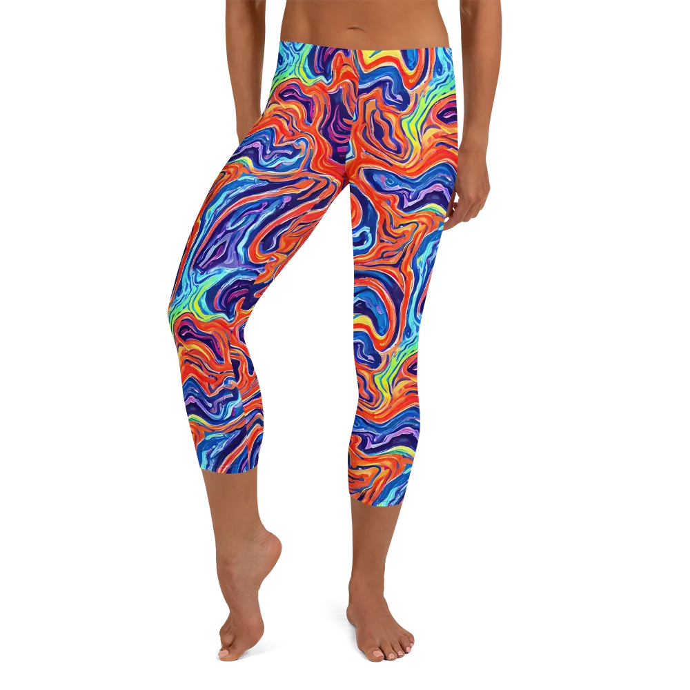 Neon Marbling on Capri Leggings — Front