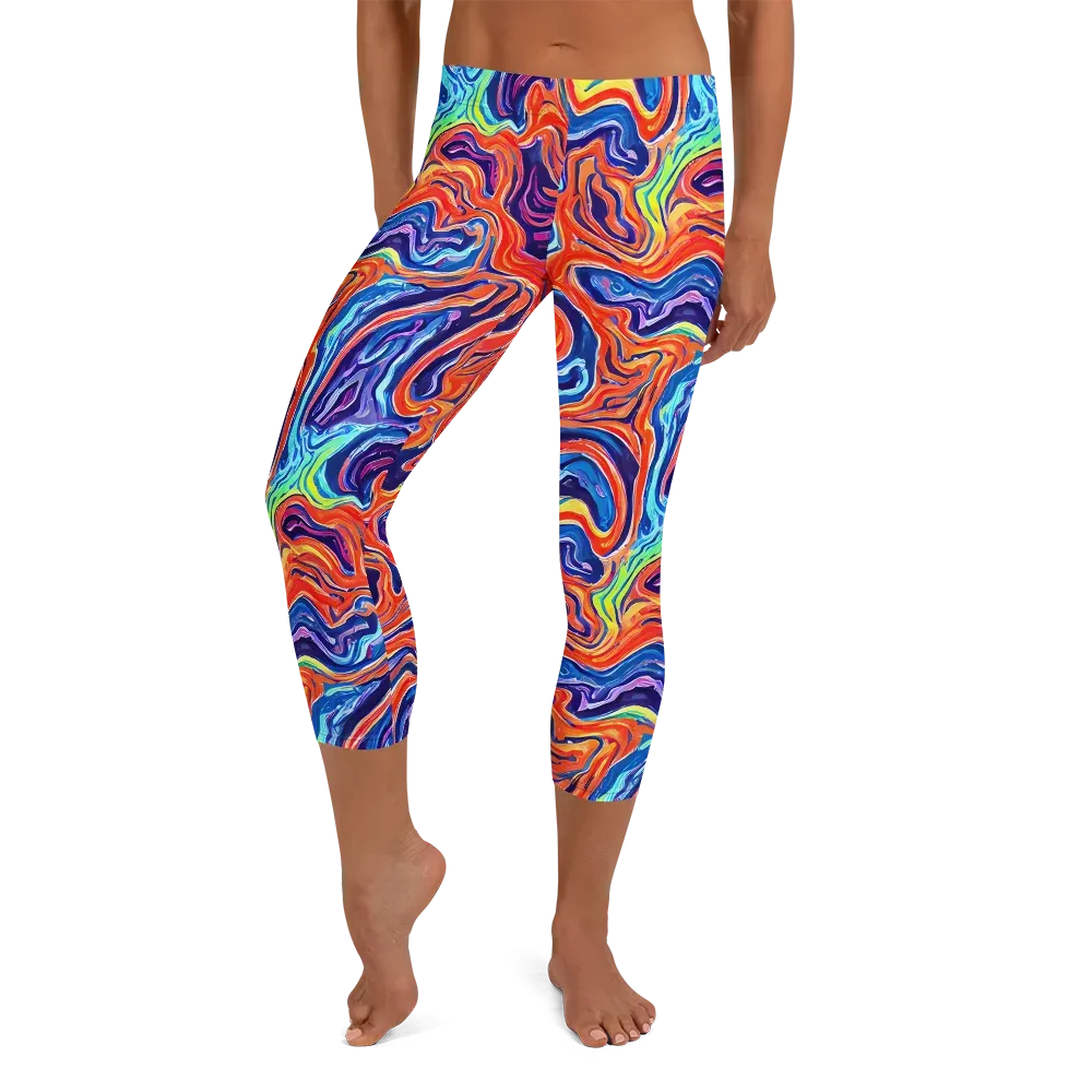 Neon Marbling on Capri Leggings — Front
