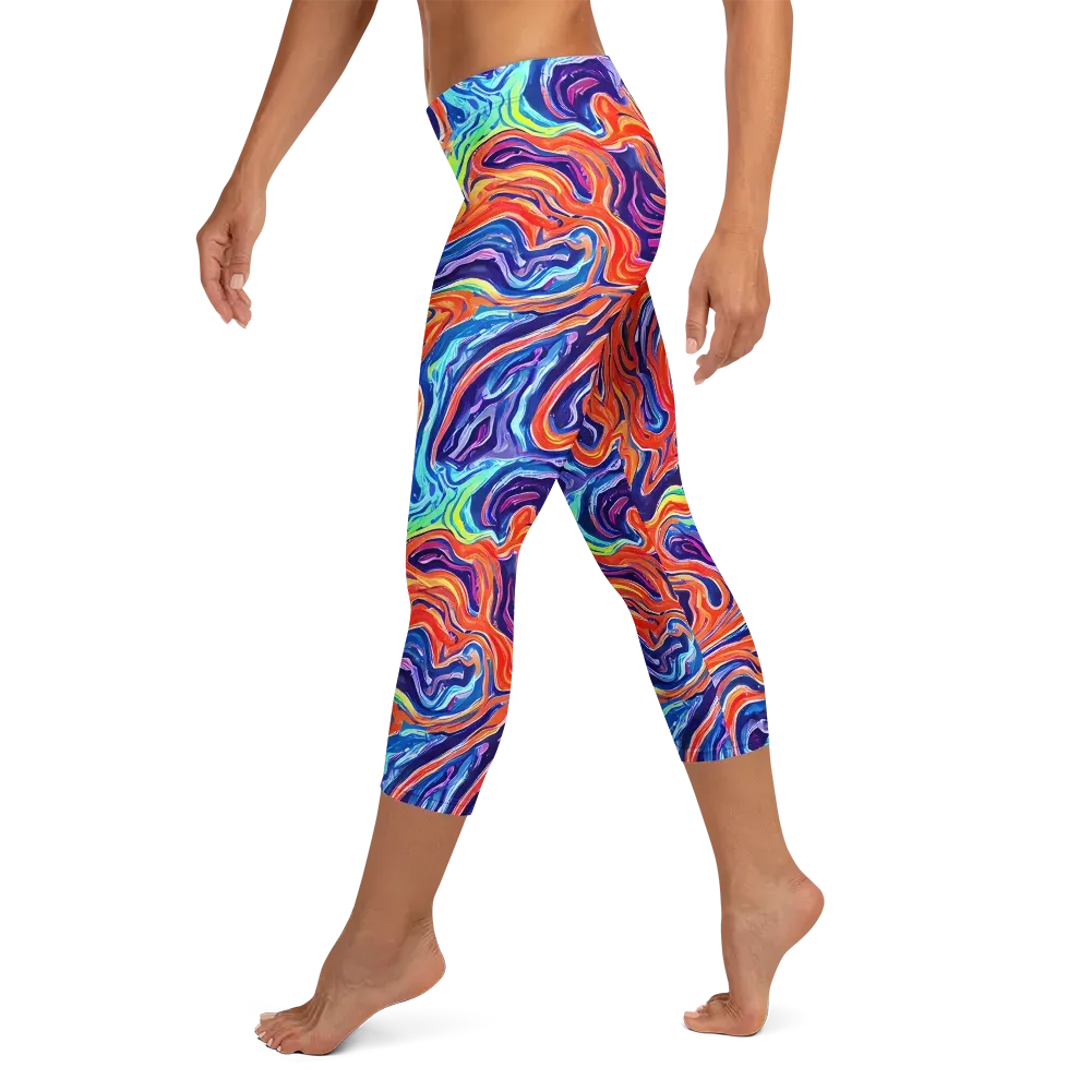 Neon Marbling on Capri Leggings — Left
