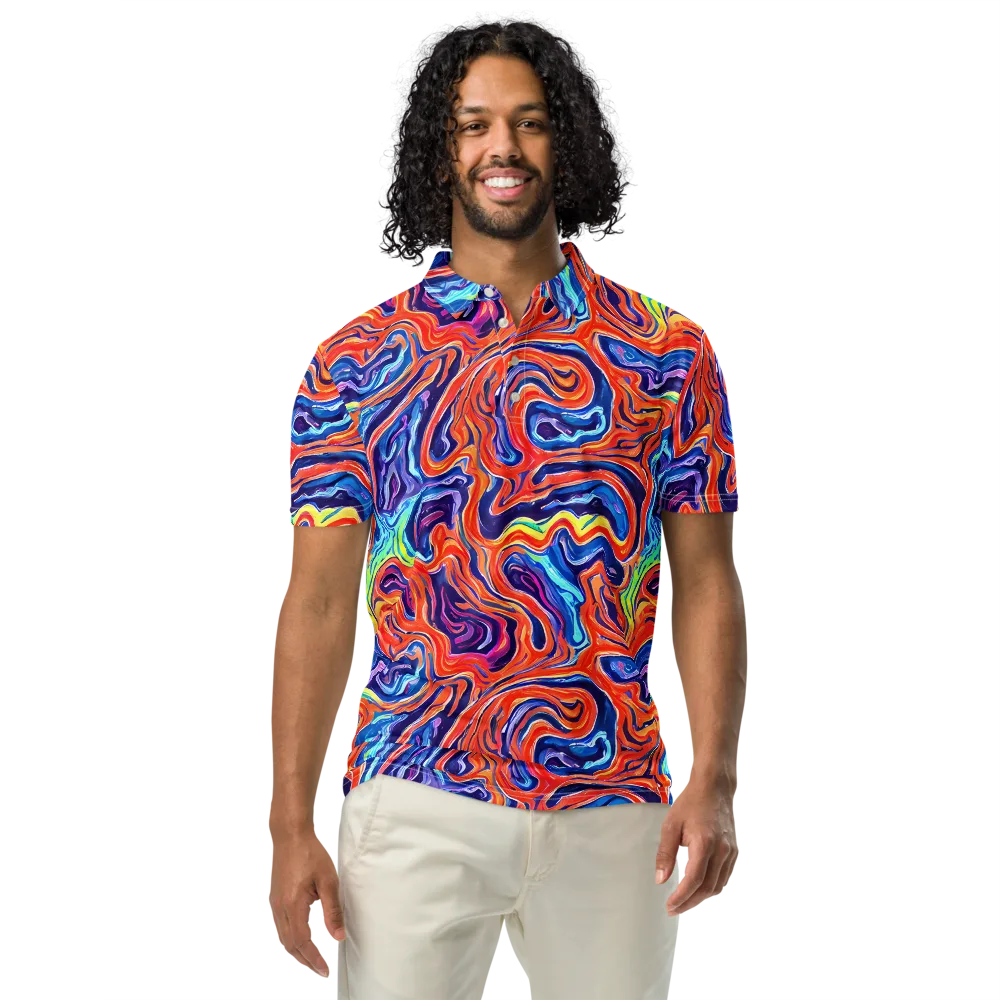 Neon Marbling on Men's Slim Fit Polo Shirt — Front