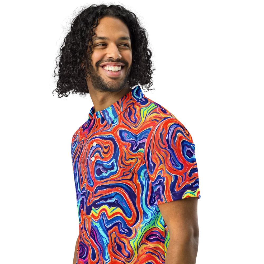 Neon Marbling on Men's Slim Fit Polo Shirt — Left Front