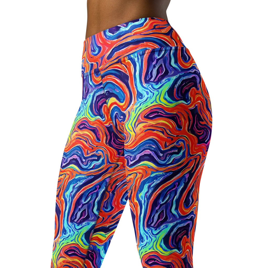 Neon Marbling on Yoga Leggings — Left Front
