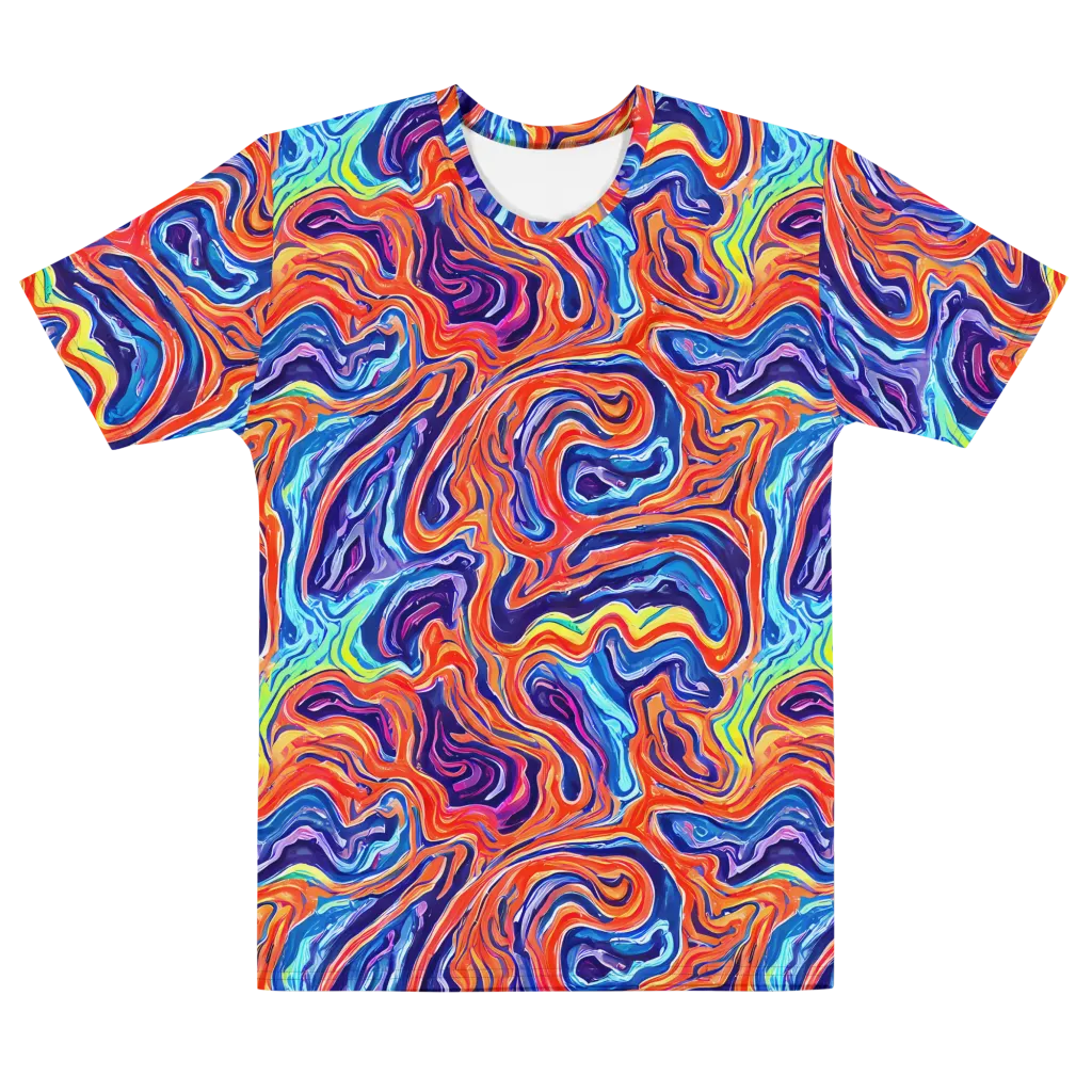 Neon Marbling on Men's Cotton Crew Neck T-Shirt — Front