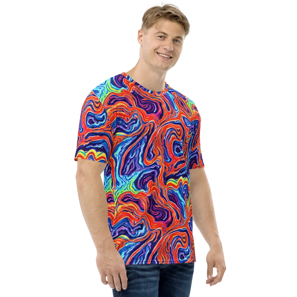 Neon Marbling on Men's Crew Neck T-Shirt — Right