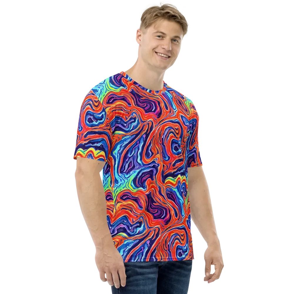 Neon Marbling on Men's Crew Neck T-Shirt — Right