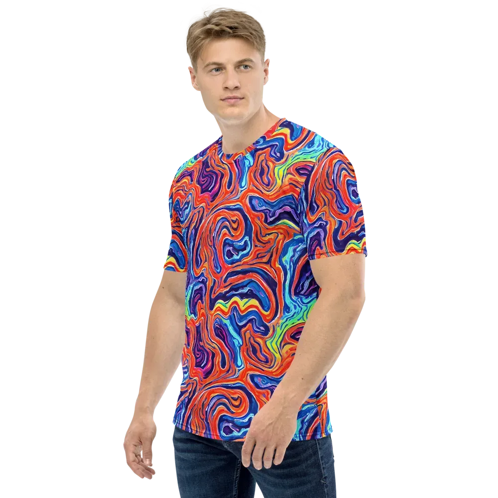 Neon Marbling on Men's Crew Neck T-Shirt — Left