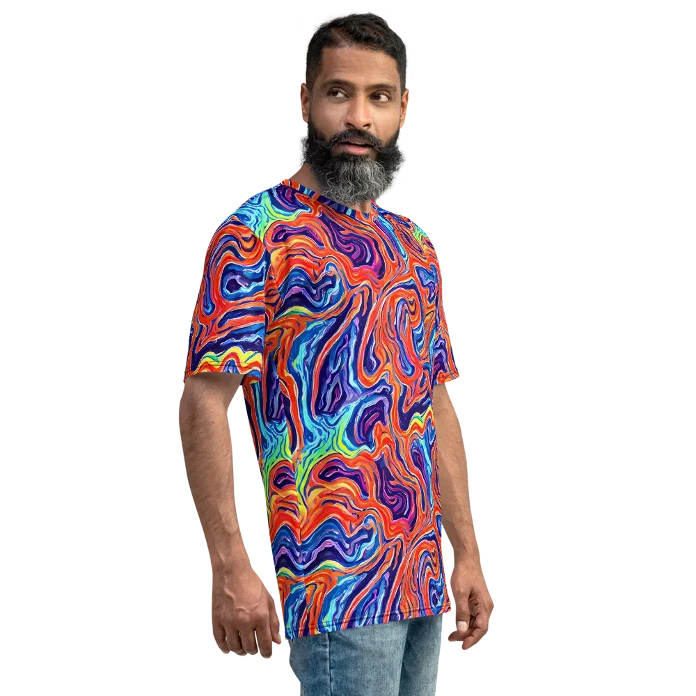 Neon Marbling on Men's Crew Neck T-Shirt — Right
