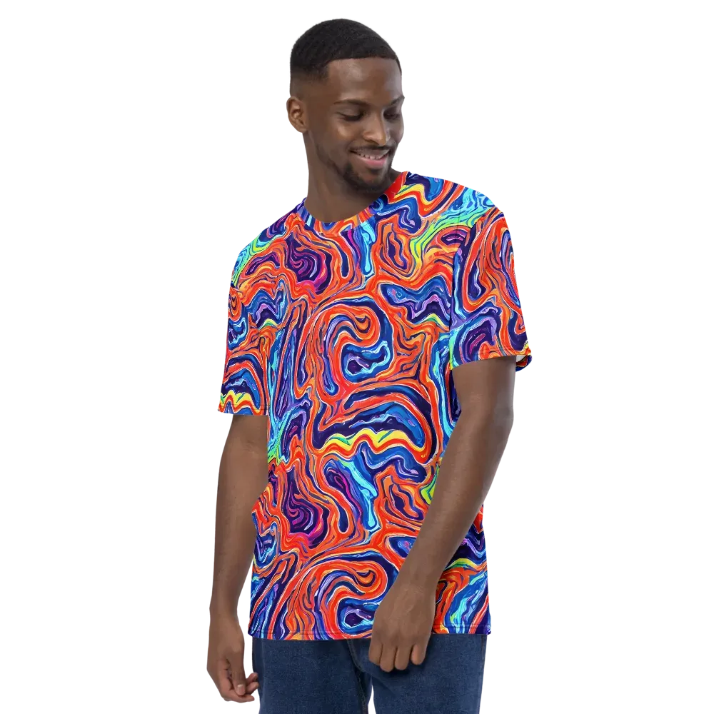 Neon Marbling on Men's Crew Neck T-Shirt — Left