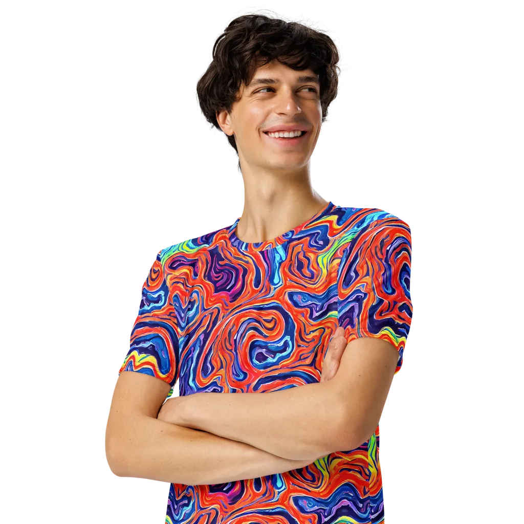 Neon Marbling on Men's Crew Neck T-Shirt — Left Front