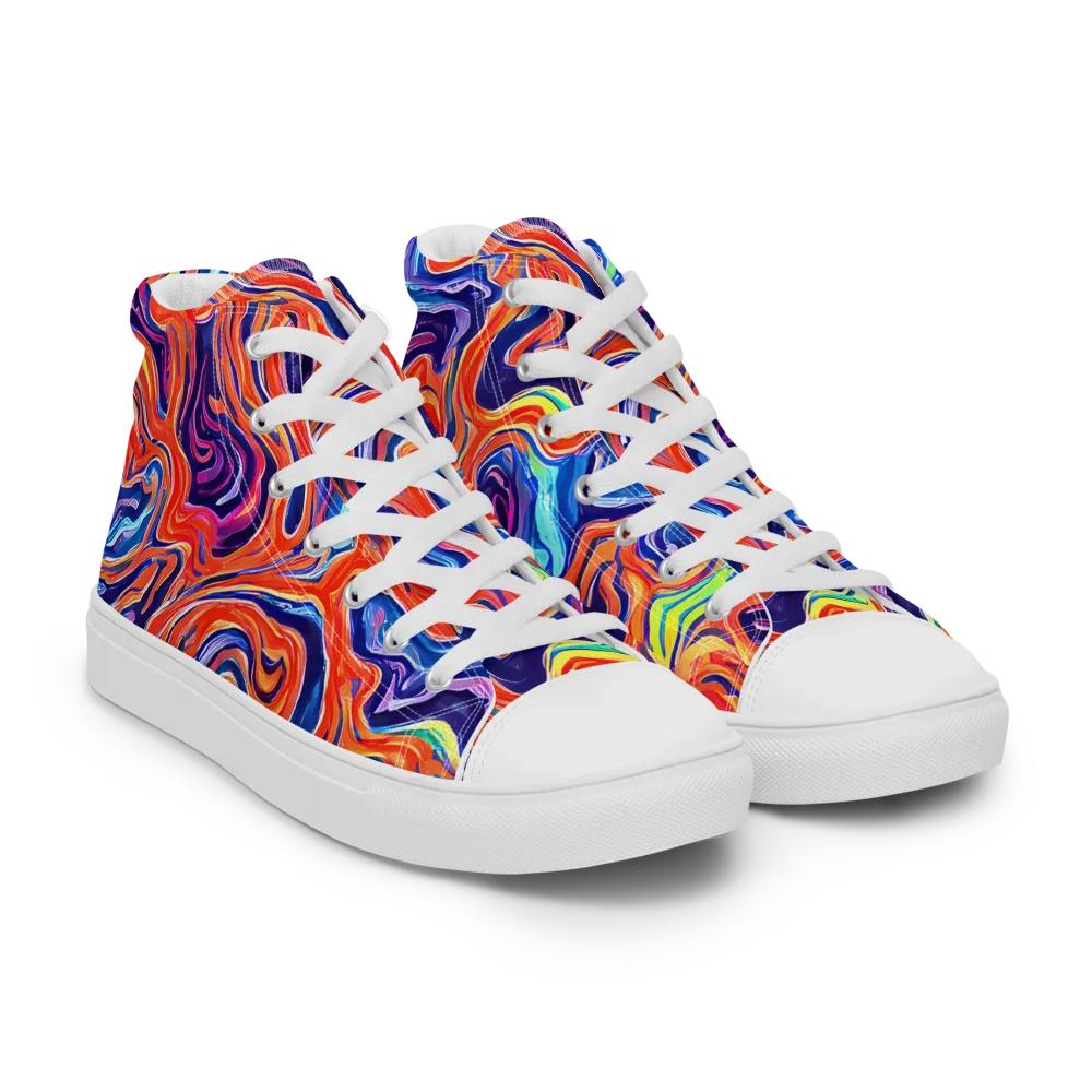 Neon Marbling on Men's High Top Canvas Shoes — Right Front