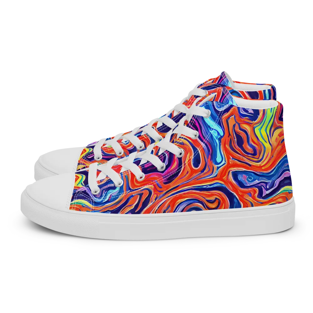 Neon Marbling on Men's High Top Canvas Shoes — Left