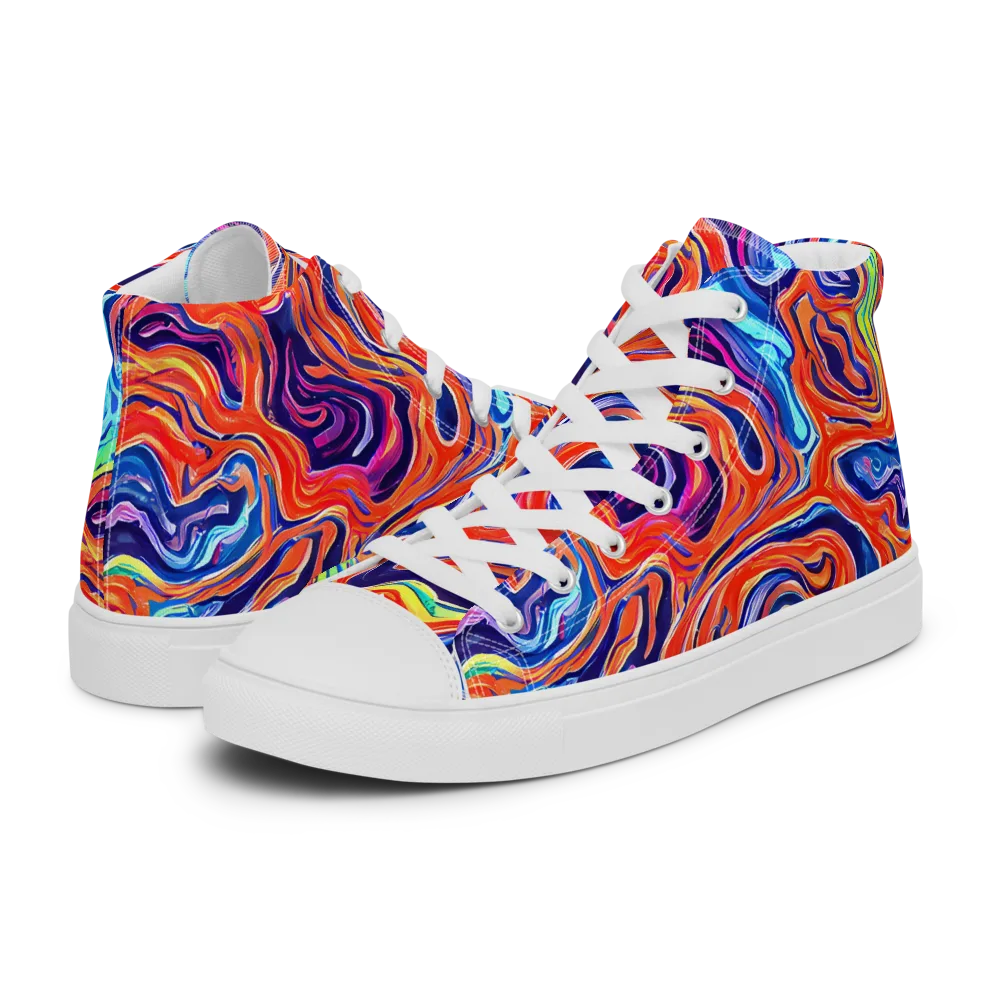 Neon Marbling on Men's High Top Canvas Shoes — Left