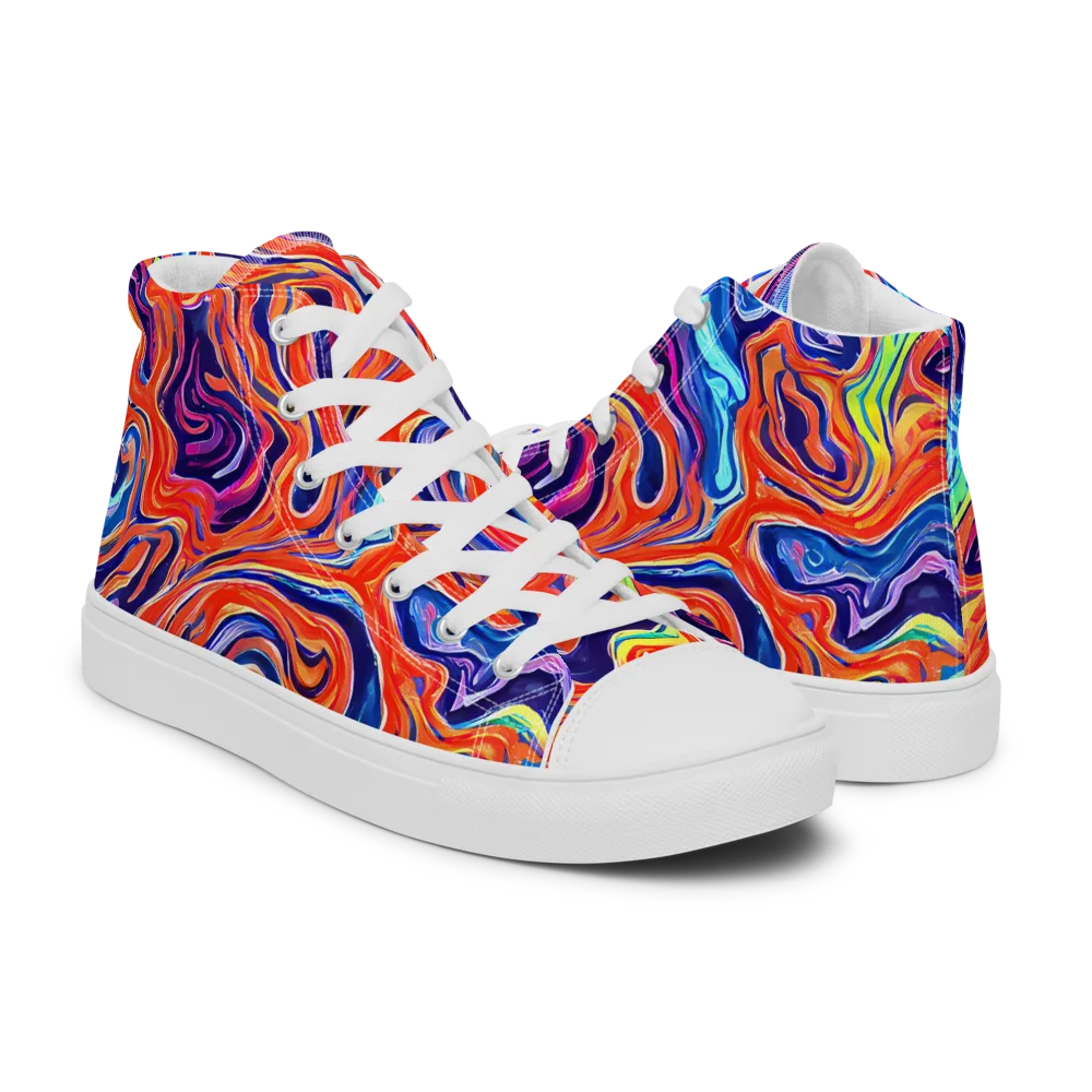 Neon Marbling on Men's High Top Canvas Shoes — Right