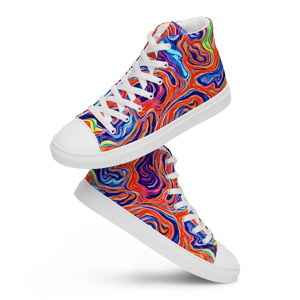 Neon Marbling on Men's High Top Canvas Shoes — Front