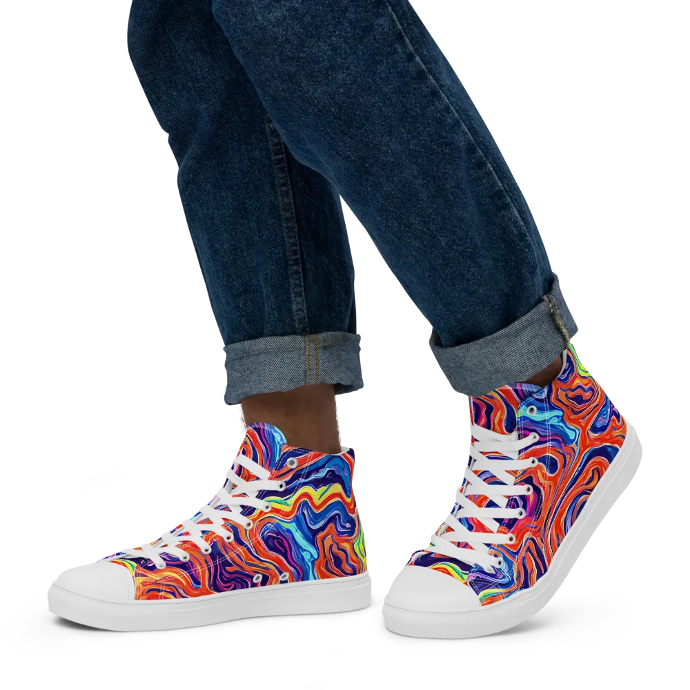 Neon Marbling on Men's High Top Canvas Shoes — Left