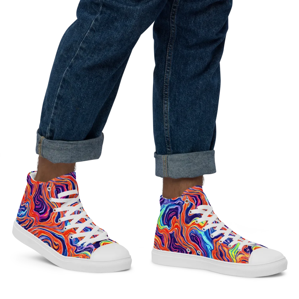 Neon Marbling on Men's High Top Canvas Shoes — Right