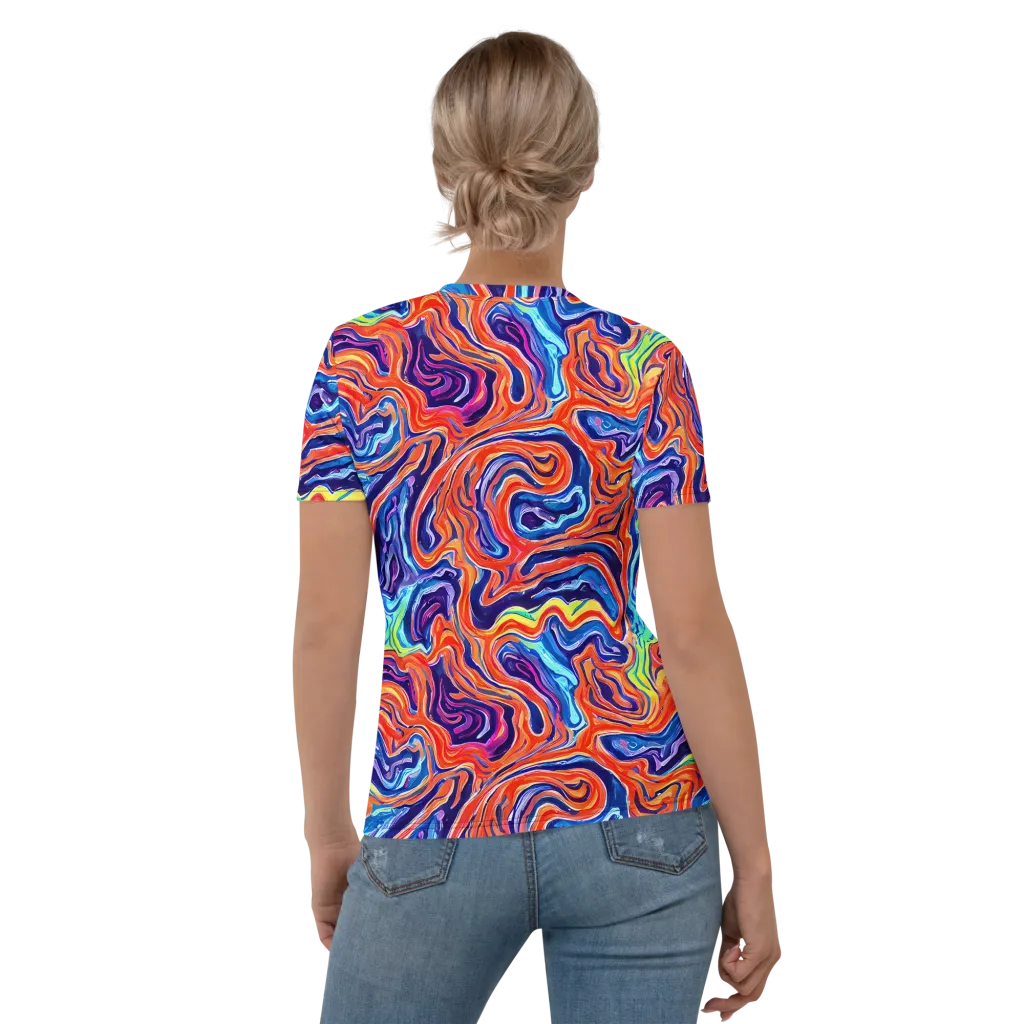 Neon Marbling on Women's Crew Neck T-Shirt — Back