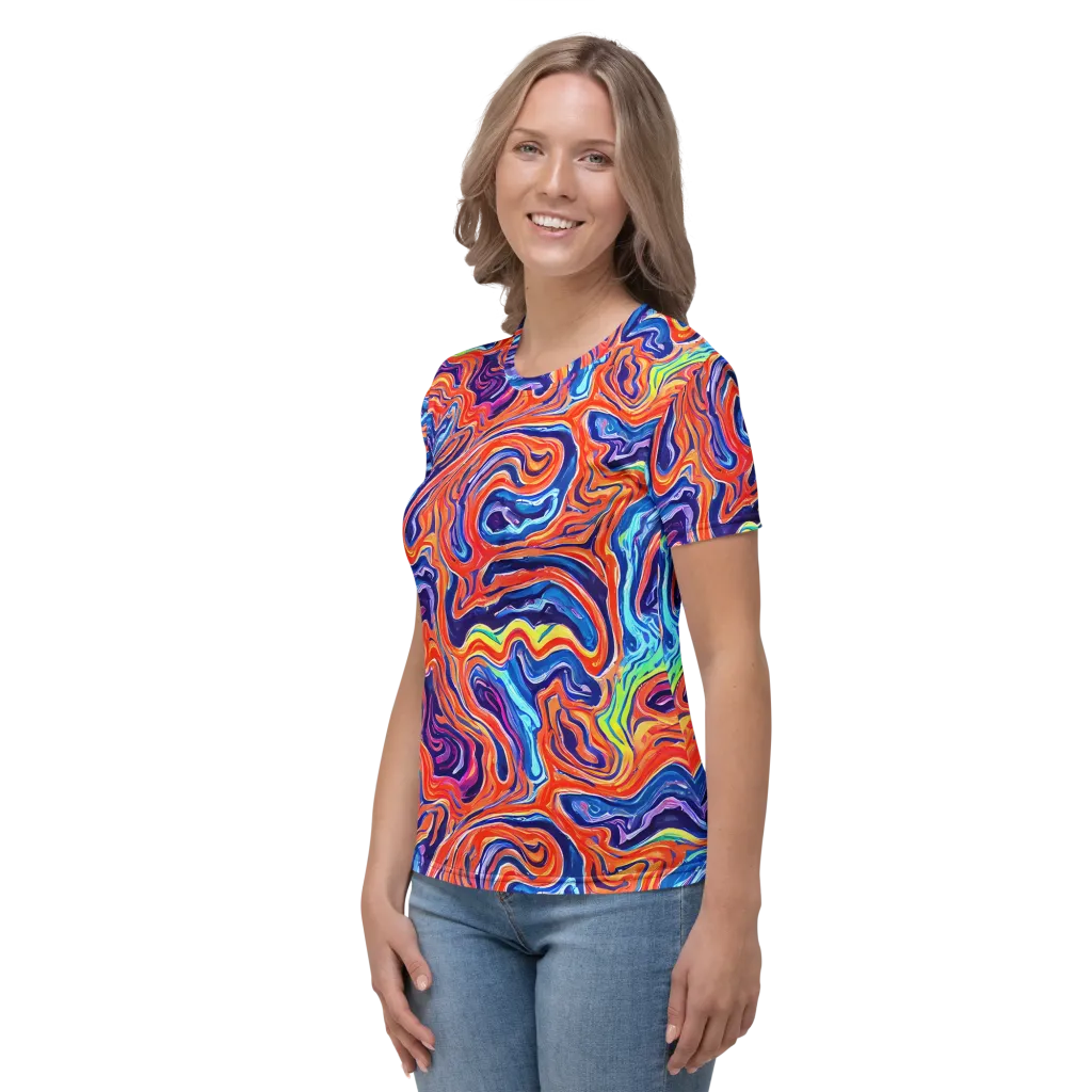 Neon Marbling on Women's Crew Neck T-Shirt — Left