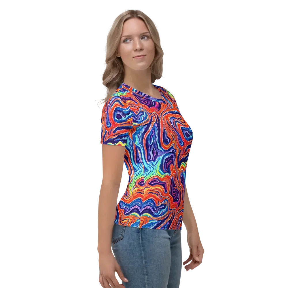 Neon Marbling on Women's Crew Neck T-Shirt — Right