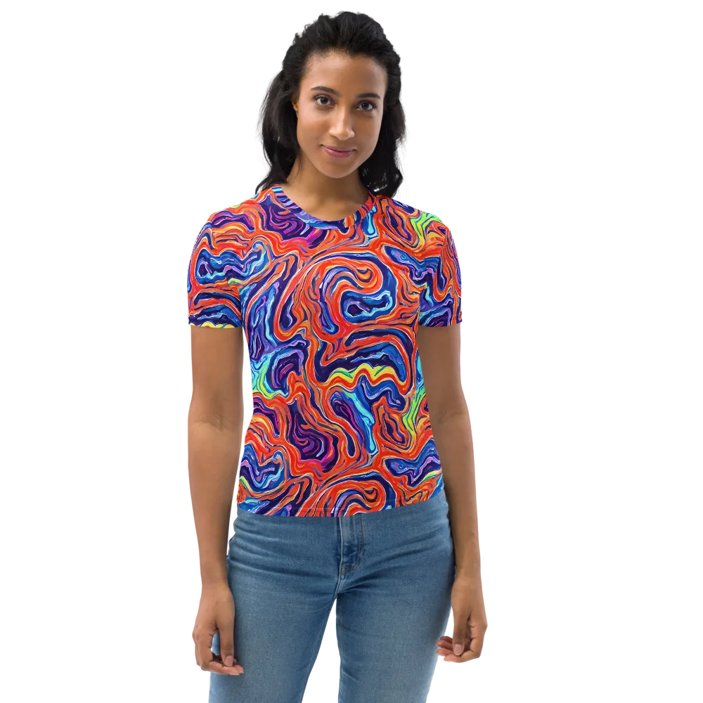 Neon Marbling on Women's Crew Neck T-Shirt — Front