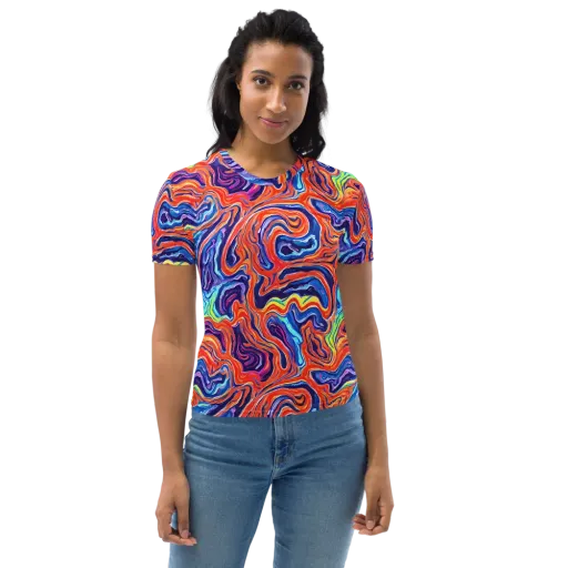 Neon Marbling on a Women's Crew Neck T-Shirt