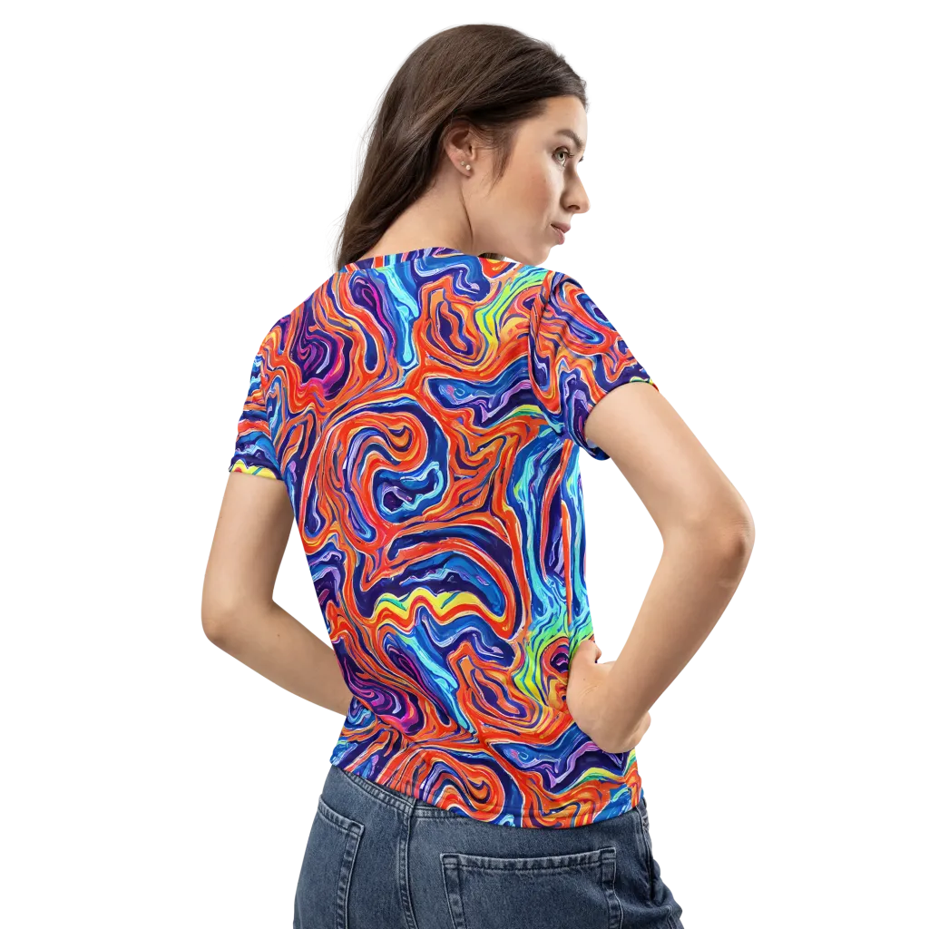 Neon Marbling on Women's Crew Neck T-Shirt — Back