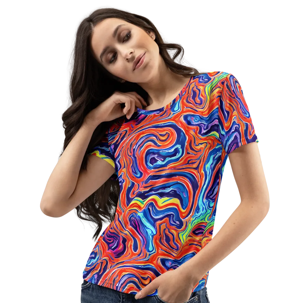 Neon Marbling on Women's Crew Neck T-Shirt — Left Front