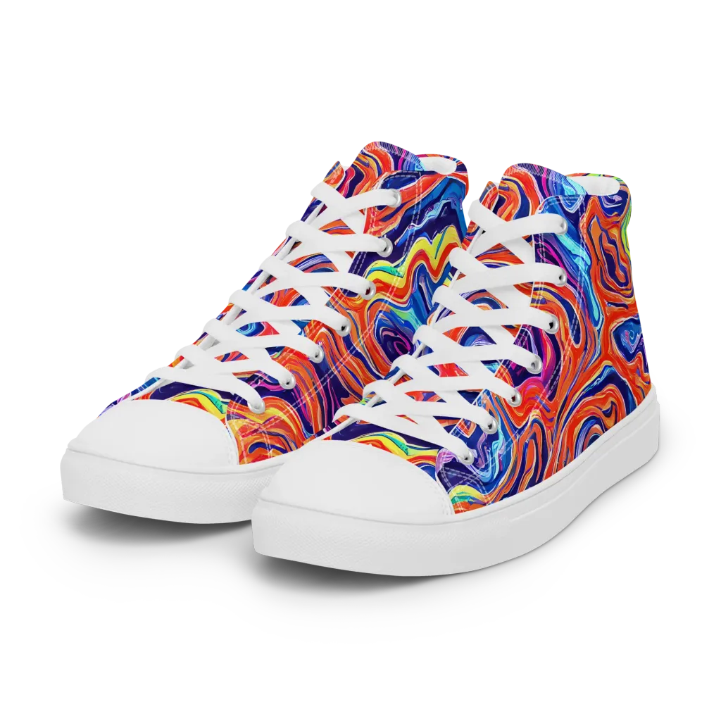 Neon Marbling on Women's High Top Canvas Shoes — Left Front
