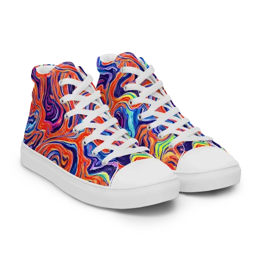 Neon Marbling on a Women's High Top Canvas Shoes