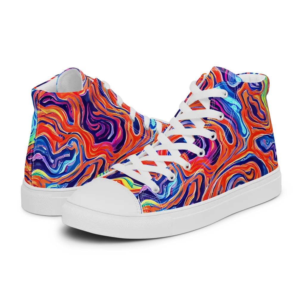 Neon Marbling on Women's High Top Canvas Shoes — Left