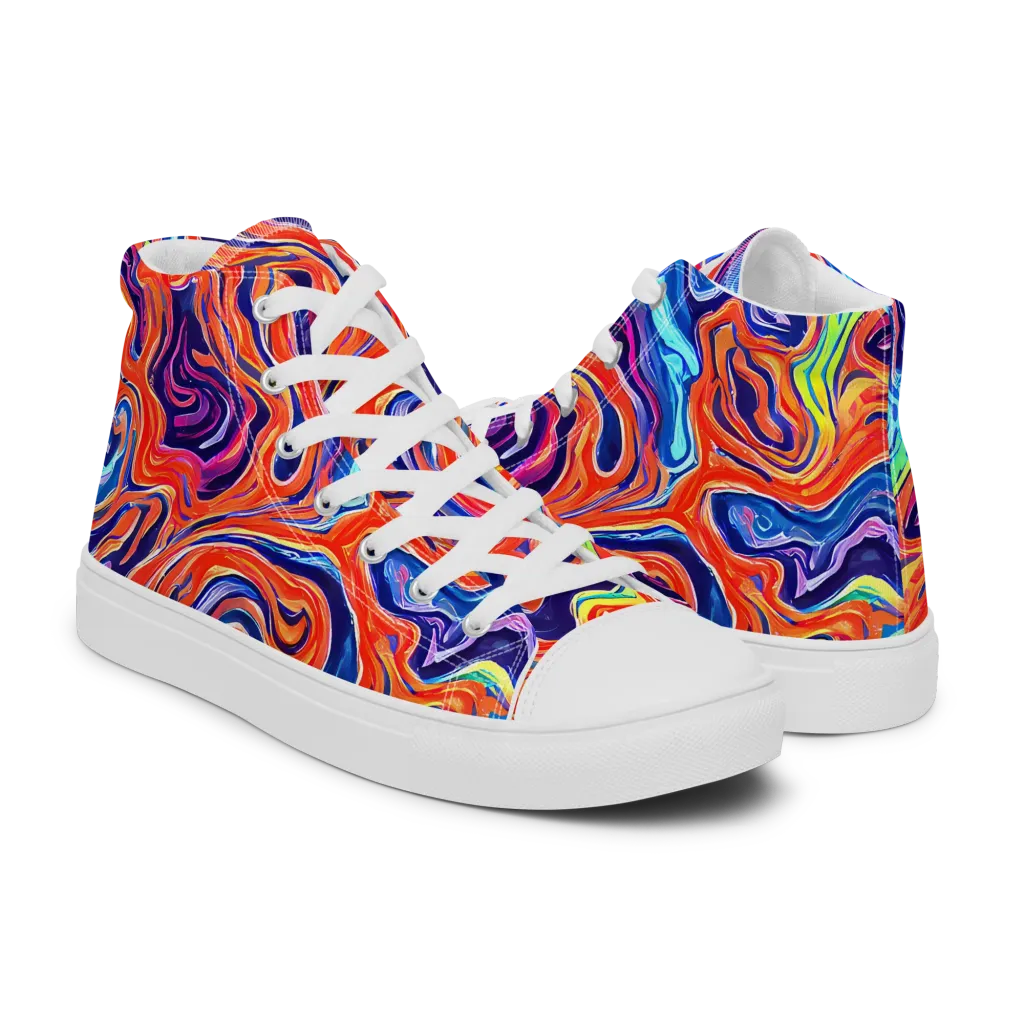 Neon Marbling on Women's High Top Canvas Shoes — Right