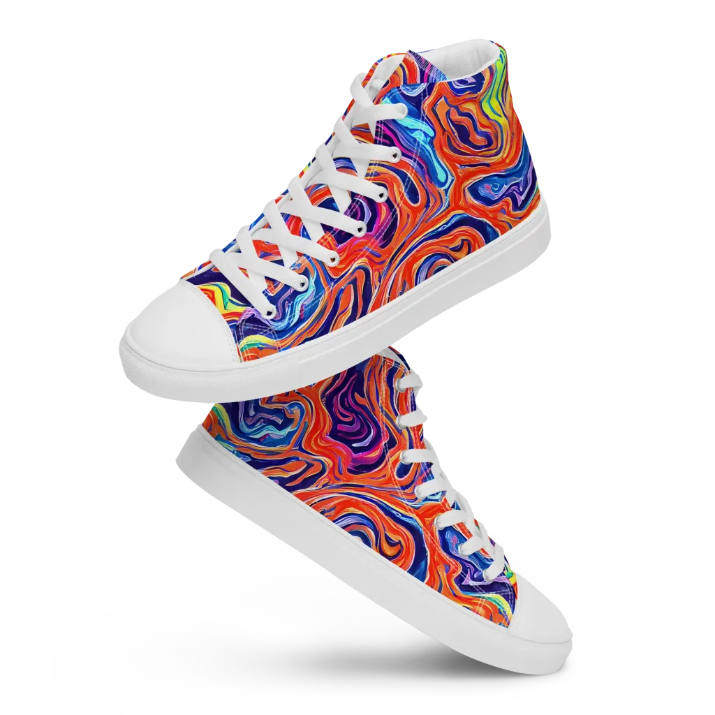 Neon Marbling on Women's High Top Canvas Shoes — Front