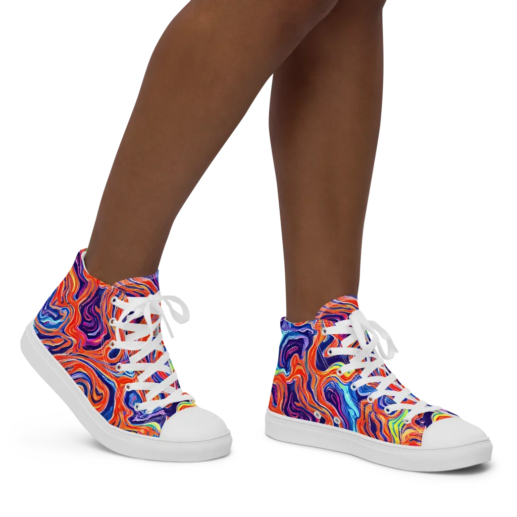 Neon Marbling on Women's High Top Canvas Shoes — Right