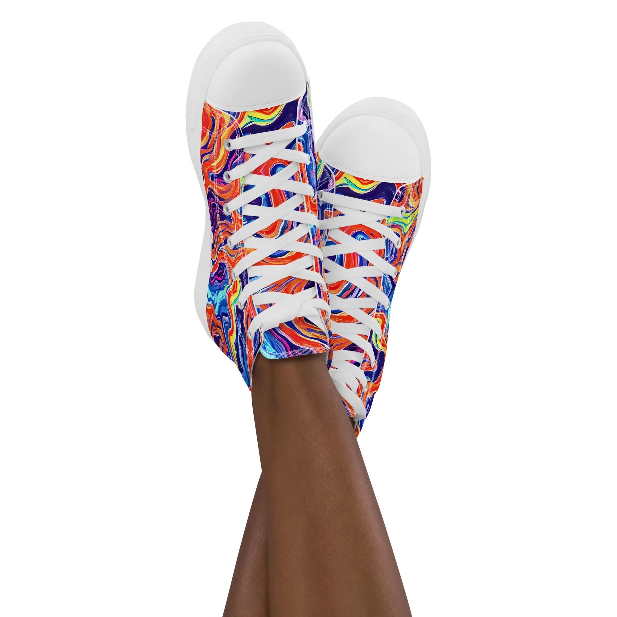 Neon Marbling on Women's High Top Canvas Shoes — Front