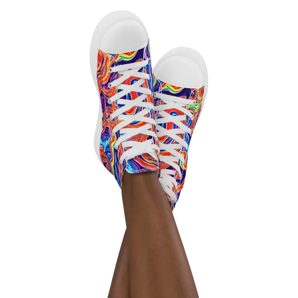 Neon Marbling on Women's High Top Canvas Shoes — Front